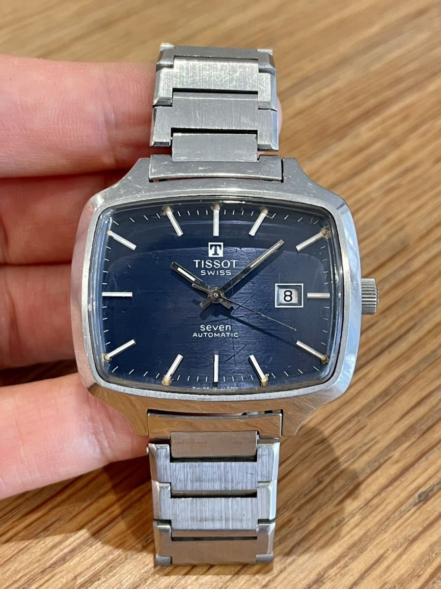 TISSOT ティソ seven 自動巻 ブルー文字盤 スクエア デイト TISSOT ティソ seven 自動巻 ブルー文字盤 スクエア デイト