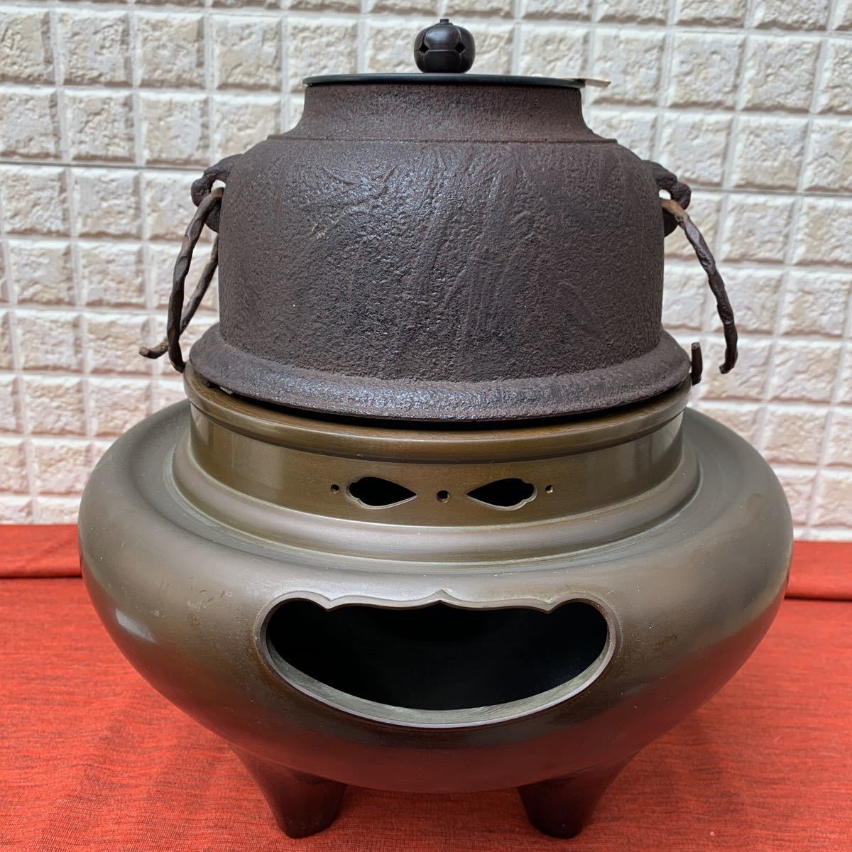 茶道具 唐銅露 鬼面風炉 風炉釜 朝鮮 茶釜 煎茶道具 未使用保管品
