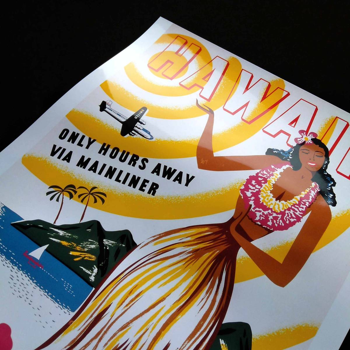 HAWAII Гаваи туристический иллюстрации искусство глянец постер A3 балка Cafe Vintage retro интерьер путешествие путешествие реклама хула или f