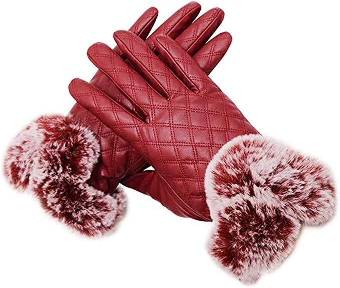  new goods * gorgeous . leather glove red red outing protection against cold gloves fur attaching . reverse side nappy . leather . warm . touch panel correspondence 