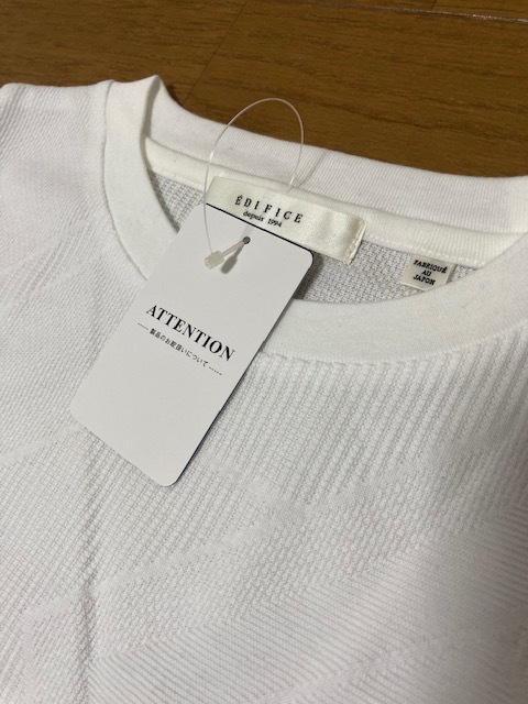 新品 タグ付き EDIFICE エディフィス 総柄 ジガラリンクス クルーネック Tシャツ 日本製 ホワイト S エディフィス 白_画像4