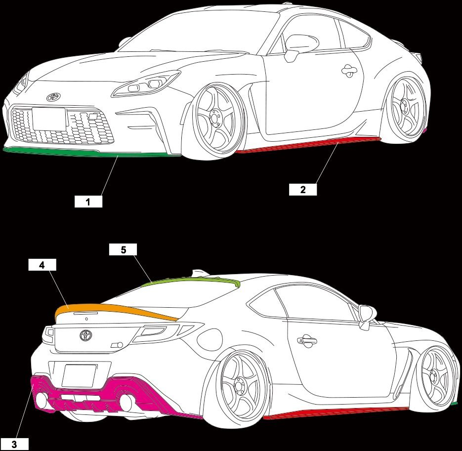 【M's】TOYOTA GR86 ZN8 ハチロク 前期 (2021.10-) AIMGAIN SPORT フルエアロ 5P ／／ FRP 未塗装 エイムゲイン エアロパーツ 部品 セット _画像2