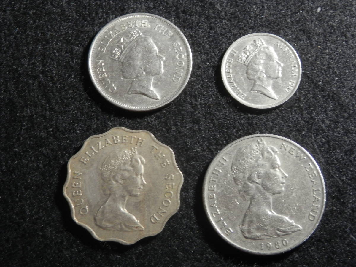 【エリザベス　貨幣】Ⅱ世 エリザベス女王 硬貨　香港　オーストラリア　ニュージーランド　コイン　合計4枚_画像1