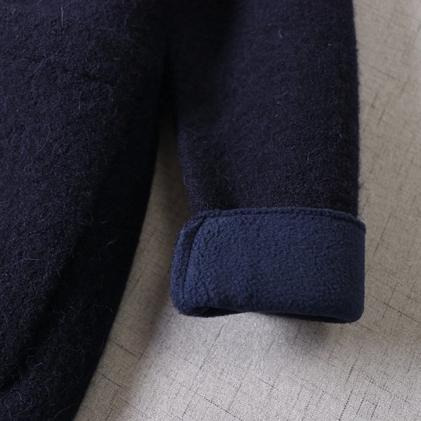 ｃ315コート表ウール100％ 裏フリース100％ 中長 アウター 羽織物テーラードカラー ネイビー Lサイズ 柔らかい 暖かい ゆっ足り 気密性良い_画像8