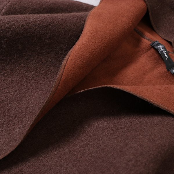 ｃ209コート表ウール100％ 裏フリース100％ ショットアウター 羽織物フード 茶色系 Mサイズ 柔らかい暖かい 気密性良い アウター_画像3