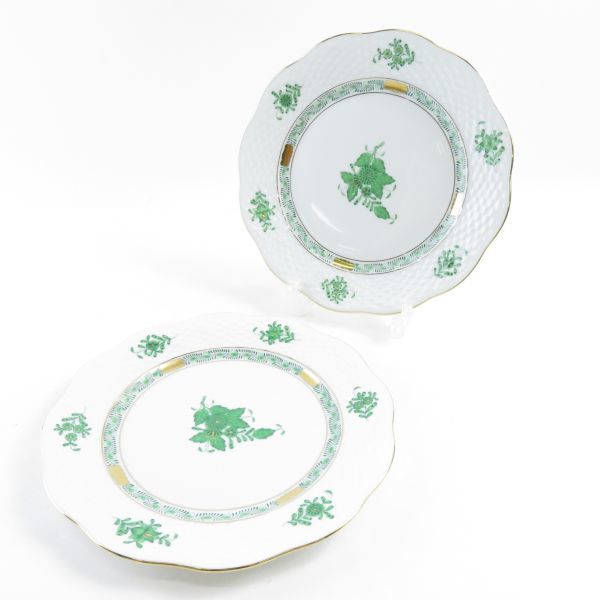 美品 ヘレンド アポニーグリーン(AV) 517 中皿 2枚 19cmプレート ペア