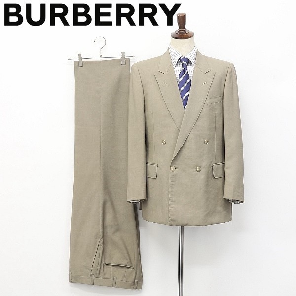 ヴィンテージ●BURBERRYS バーバリーズ メタル釦 ウール&モヘヤ ダブル セットアップ スーツ カーキ 175AB6