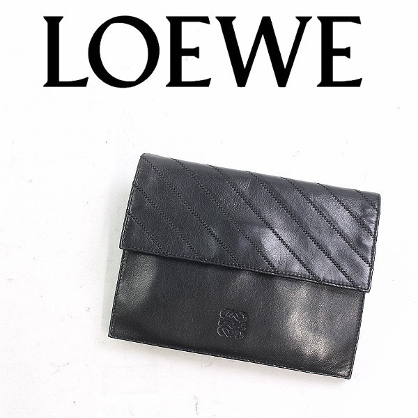 オールド ヴィンテージ●LOEWE ロエベ アナグラム オールレザー クラッチバッグ 黒 ブラック_画像1