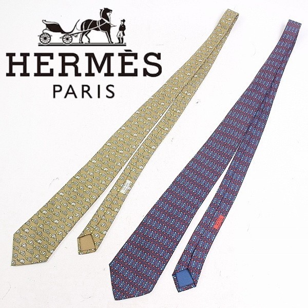 新品本物  ◆HERMES エルメス 総柄 シルク100％ ネクタイ 2本セット ネクタイ