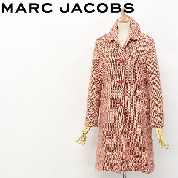 *MARC JACOBS Mark Jacobs round color wool tweed coat red × beige 4