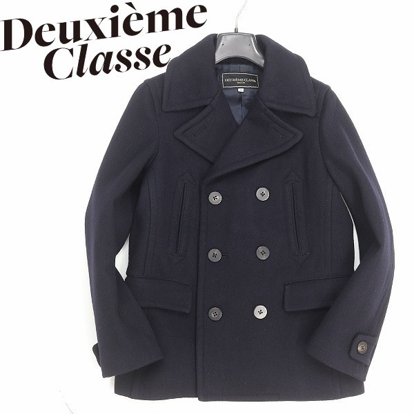 美品◆Deuxieme Classe ドゥーズィエム クラス メルトン ウール ダブル Pコート 紺 ネイビー 36