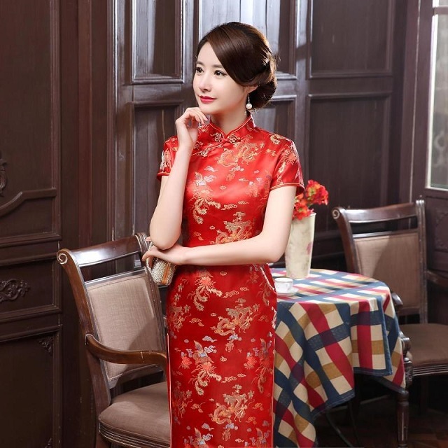  cosplay on goods China dress lustre embroidery entering ( red L) party costume long maxi height 