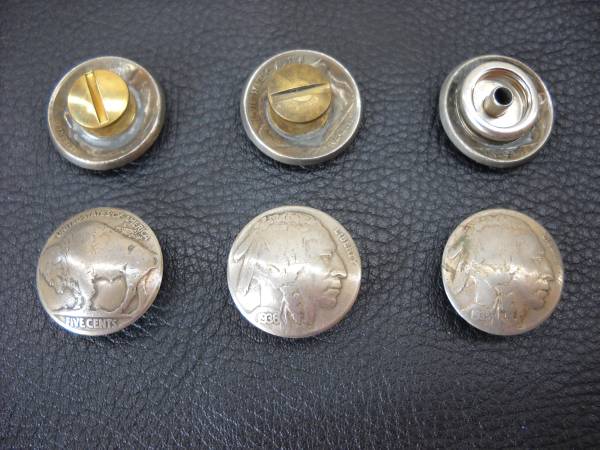 本物　アンティークコイン　5セント　コンチョ　インディアン　古銭　アメリカ　1937年　真鍮製ネジ付き_ネジ式(真鍮製）：真ん中の品