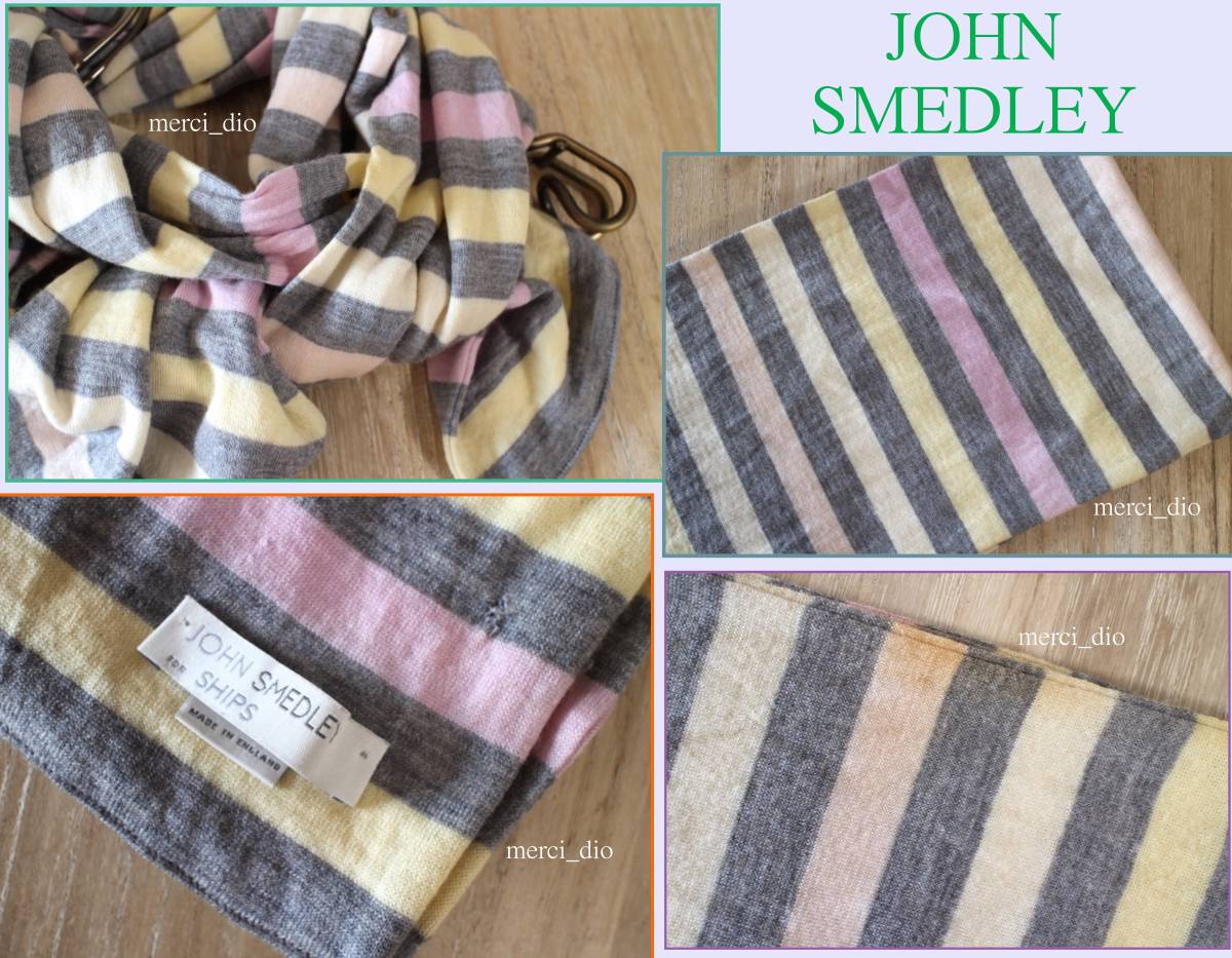  обычная цена 2.7 десять тысяч John Smedley JOHN SMEDLEY for SHIPSmelino шерсть 100& окантовка рисунок длинный muffler пастель цвет светло-серый специальный заказ 