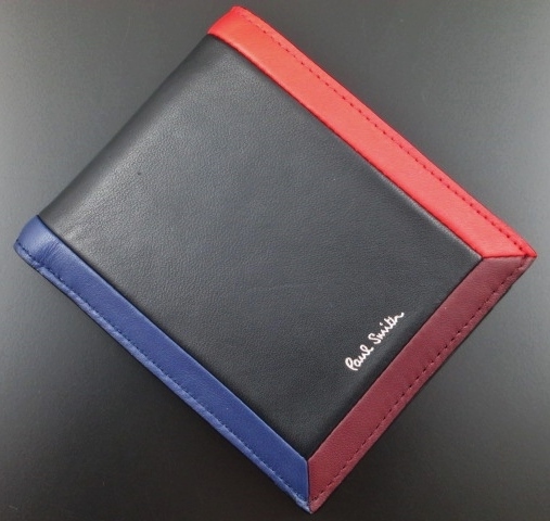 新品☆箱付 ポールスミス 人気カラーブロック 二つ折り財布 黒 f175の画像1