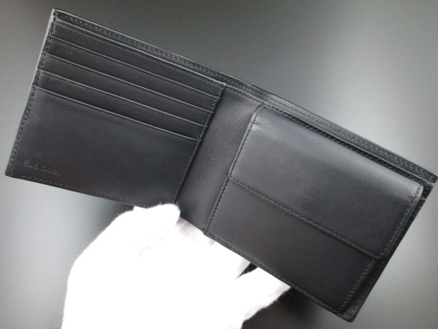 新品☆箱付 ポールスミス 人気カラーブロック 二つ折り財布 黒 f175の画像3