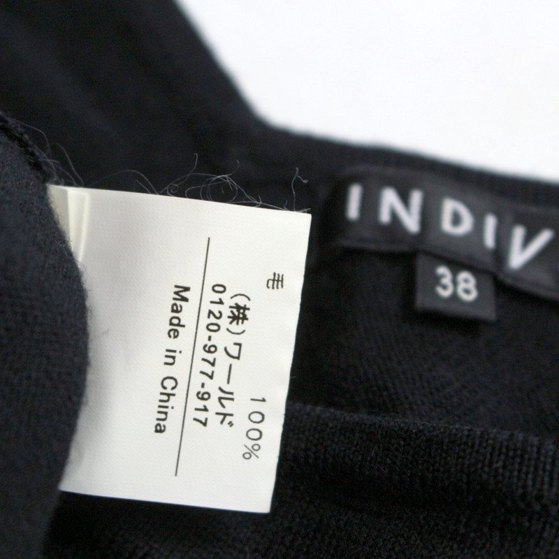  прекрасный товар Indivi INDIVI АО ) world # осень-зима шерсть 100% короткий рукав вязаный cut and sewn 38 9 номер черный чёрный 