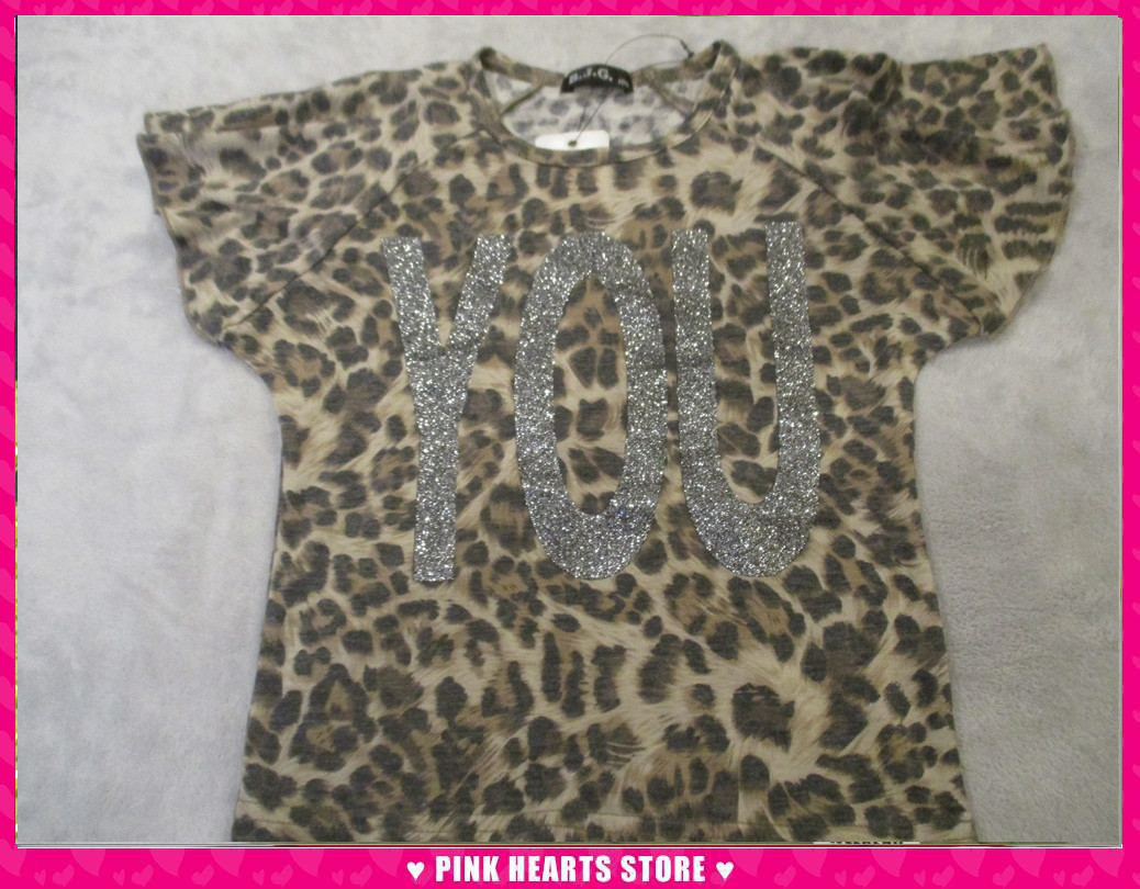  новый товар Kids *BIJOUX GIRL(biju- девушка ) ламе принт Leopard футболка 100cm 56-32270