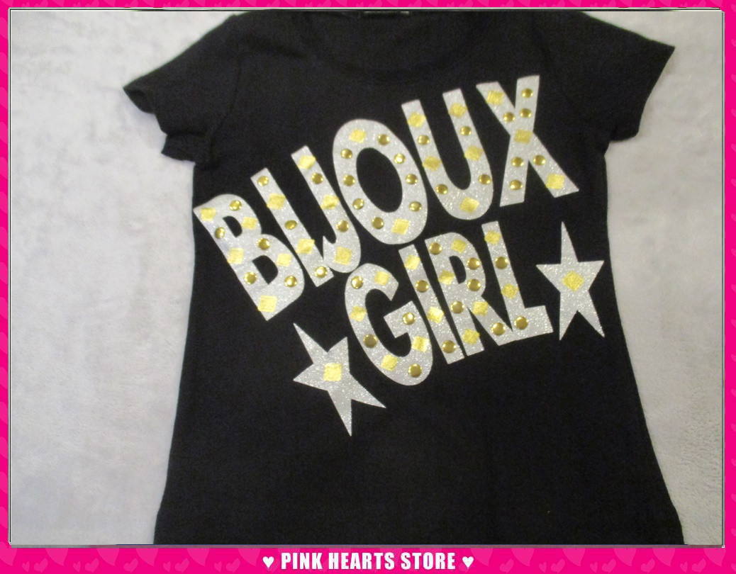 新品キッズ◇BIJOUX GIRL（ビジューガール）ラメゴールドスタッズ風貼り付けTシャツ ブラック 150ｃｍ 56-32268_画像1