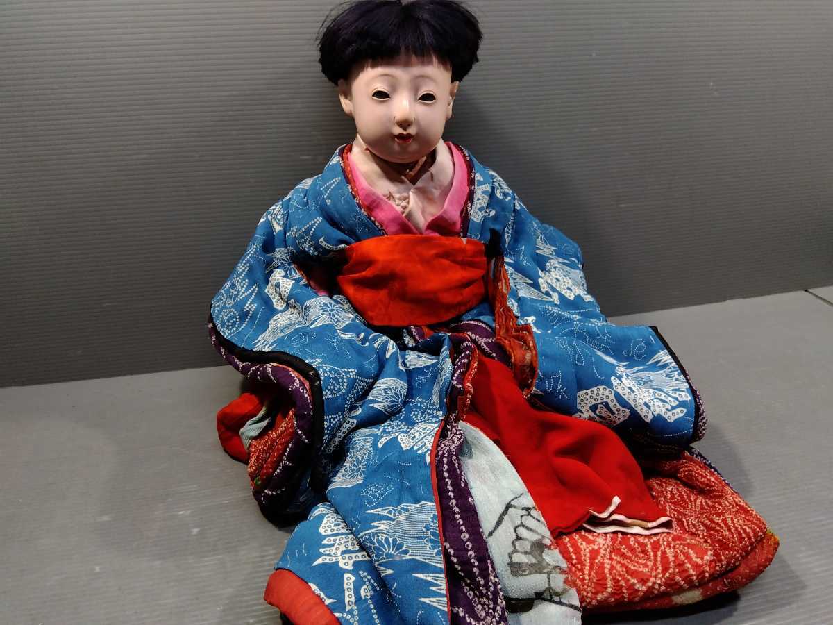 ②時代 古い 日本人形 市松人形 大正 昭和 レトロ 当時物 着物 縮緬 