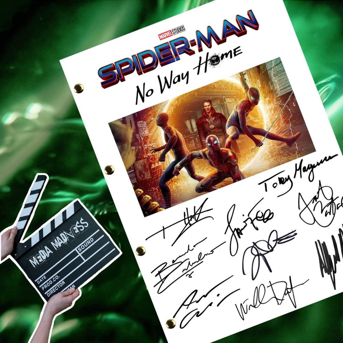 海外　限定品　スパイダーマン ノーウェイホーム アベンジャーズ　キャスト　複製サイン　脚本　レプリカ