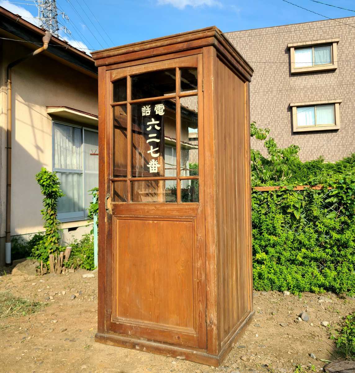 通販 日本のアンティーク 大正時代の電話ボックス アンティークガラス