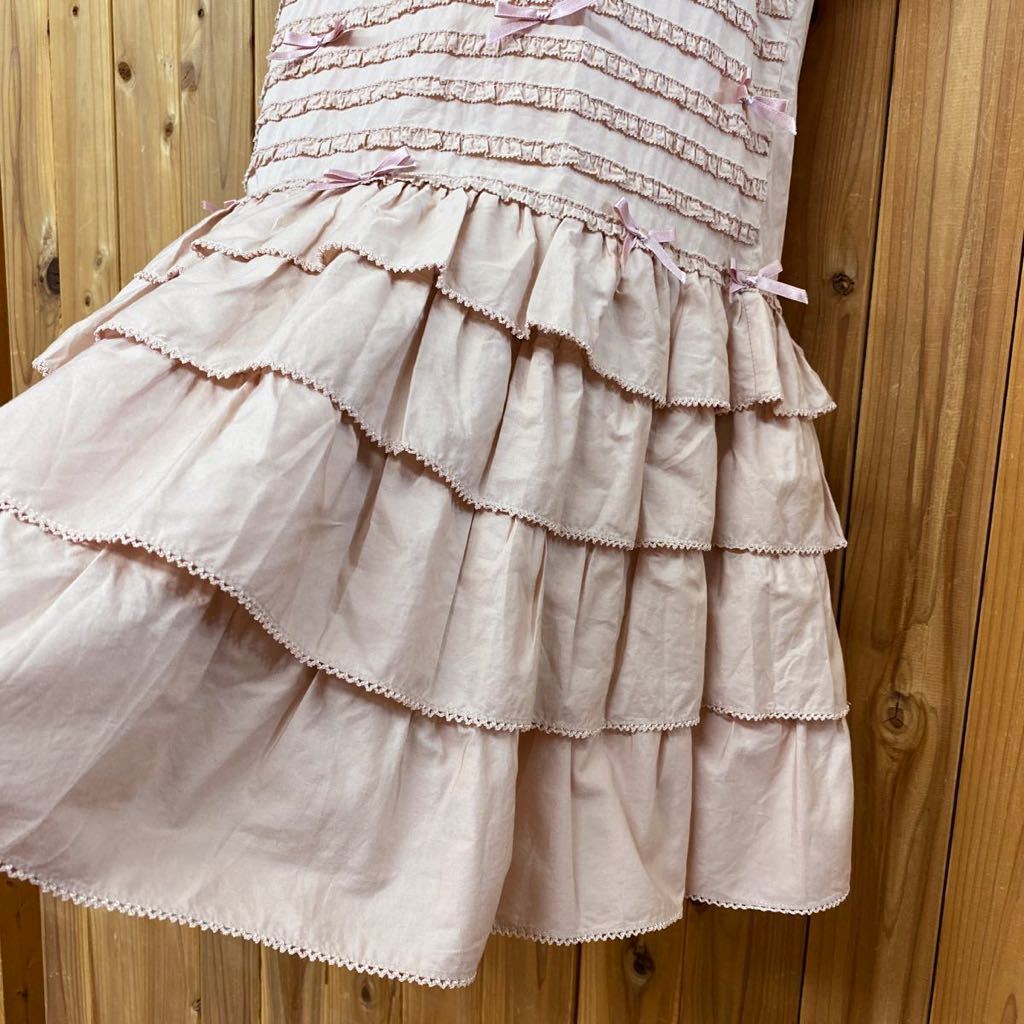 超美品☆WONDERFULWORLD KANEKOISAO * ワンダフルワールド カネコイサオ ■ ノースリーブ ローンピコフリル×リボンチュニック 綿ローン_画像3