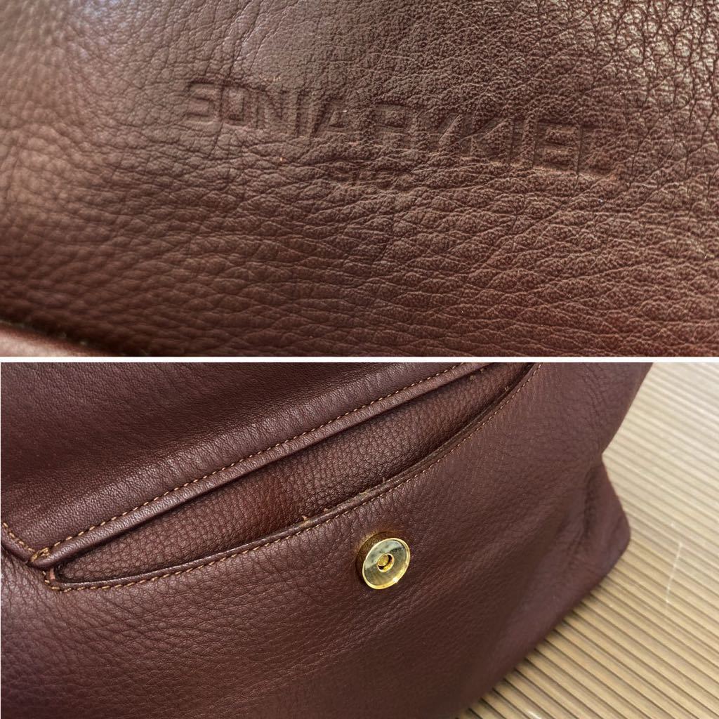 SONIA RYKIEL ソニアリキエル 本革 オールレザー ハンドバッグ トートバッグ ブラウン 赤茶系 しなやかレザー 牛革 肩掛け 手提げ