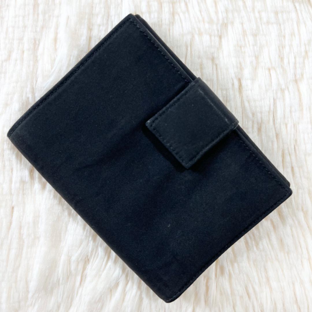PRADA プラダ 二つ折り財布 Wホック 三角ロゴプレート ブラック ナイロン サフィアーノレザー シルバー金具 レディース メンズ 付属品
