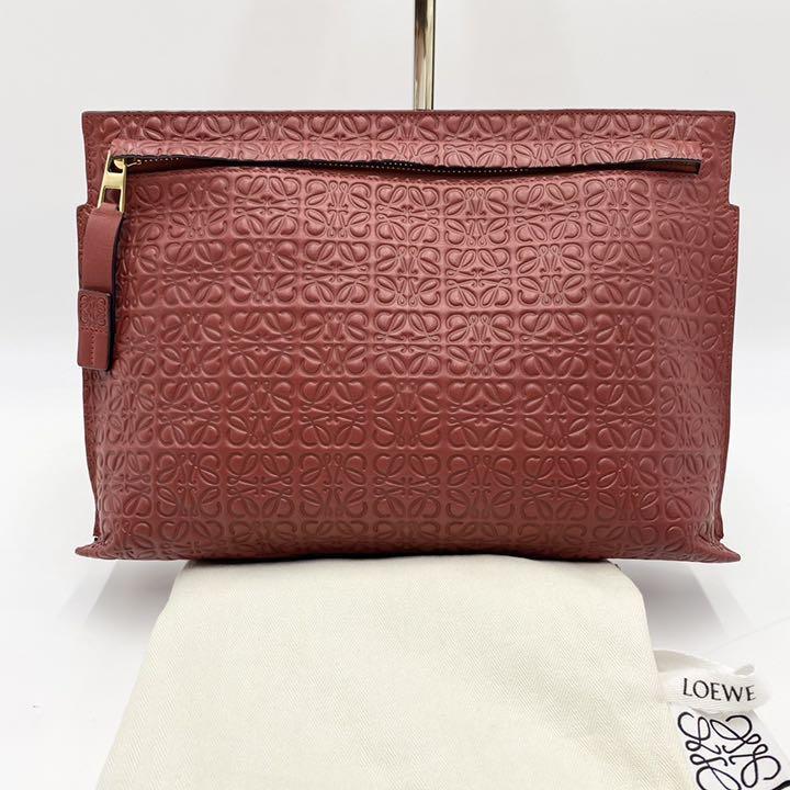 LOEWE ロエベ クラッチバッグ リピートアナグラム ワインレッド レザー