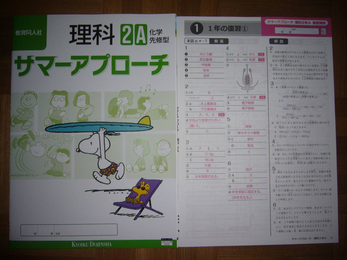 ★ サマーアプローチ 理科 2 A 化学先修型 別冊解答 観点別 確認テスト 付属 2年