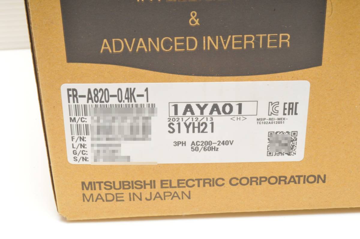 ○2021年12月製造品/未開封・未使用品○三菱電機 FR-A820-0.4K-1 高