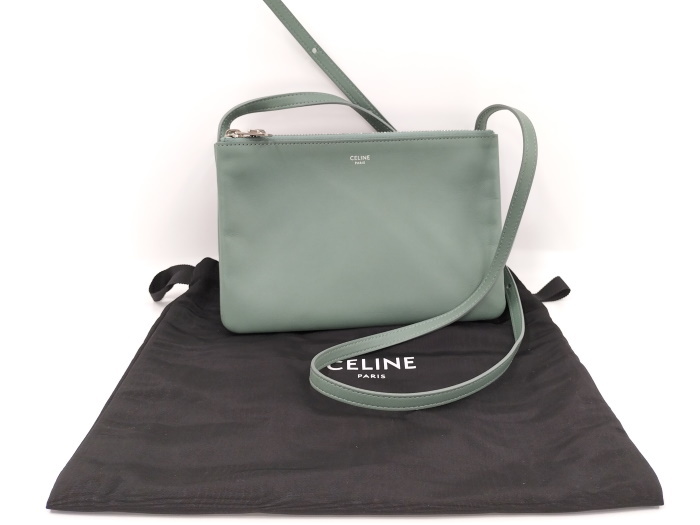 CELINE トリオ スモール ショルダーバッグ ラムスキン レザー グリーン