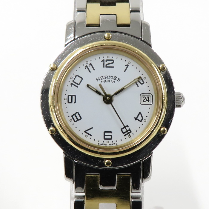 HERMES 腕時計 クリッパー クオーツ SS GP コンビ ホワイト文字盤 CL4