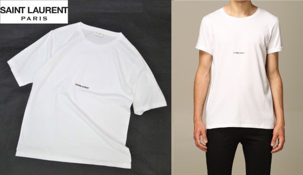 SAINT LAURENT 464572 YB2DQ MENS フロント スモールロゴ クルーネック