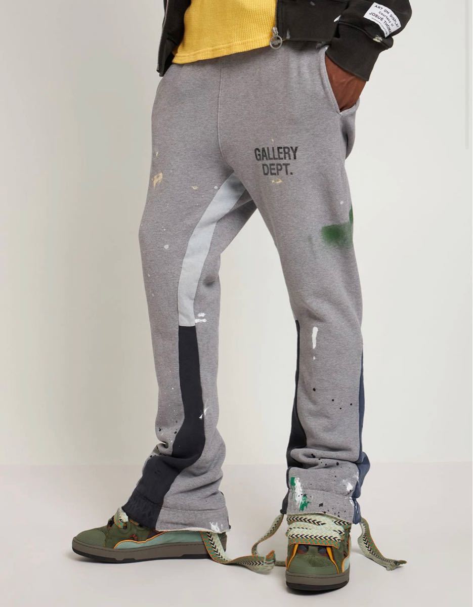 GALLERY DEPT. Dark Grey Paint Splatter Flared Sweatpants (ON BODY) 