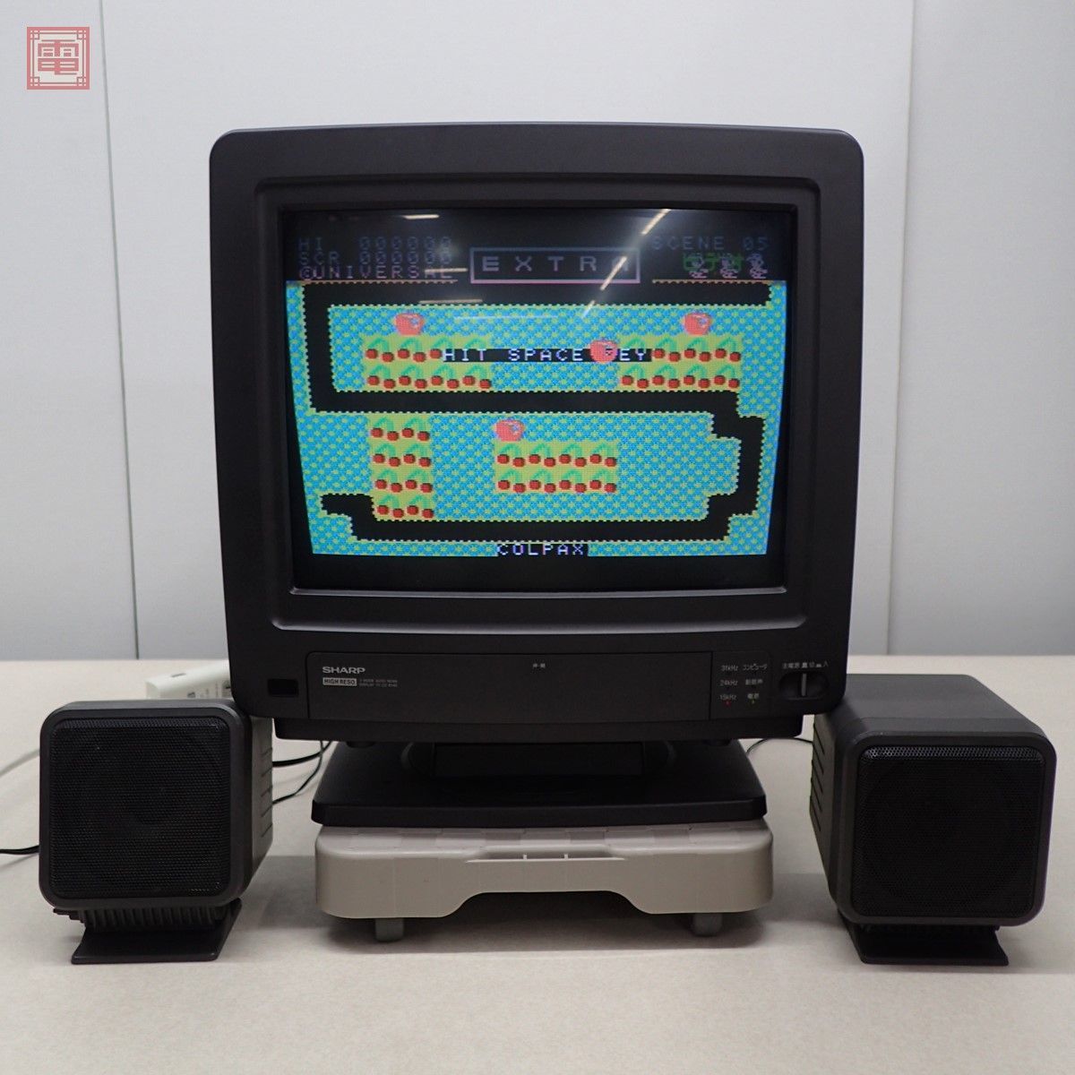 X68000/MSX等 SHARP カラーテレビジョン受信機 CZ-614D-TN スタンド・スピーカー付 ブラウン管モニター アナログRGB ジャンク 1円〜【60