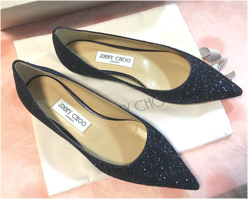 ネット卸売り 未使用 JIMMY CHOO ジミーチュウ グリッター フラット