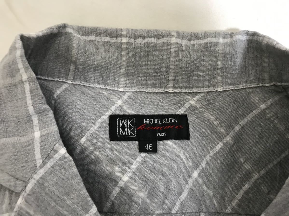  new goods unused genuine article Michel Klein Homme MICHELKLEIN HOMME cotton flax linen7 part height check pattern long sleeve shirt men's business suit gray M46