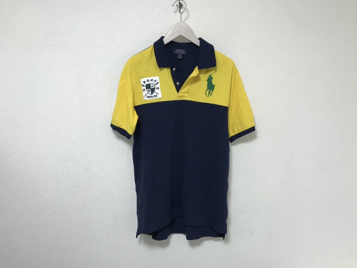 本物ポロラルフローレンPOLO RALPH LAURENコットンビッグポニー半袖ポロシャツメンズサーフアメカジミリタリースーツビジネスXL紺ネイビー