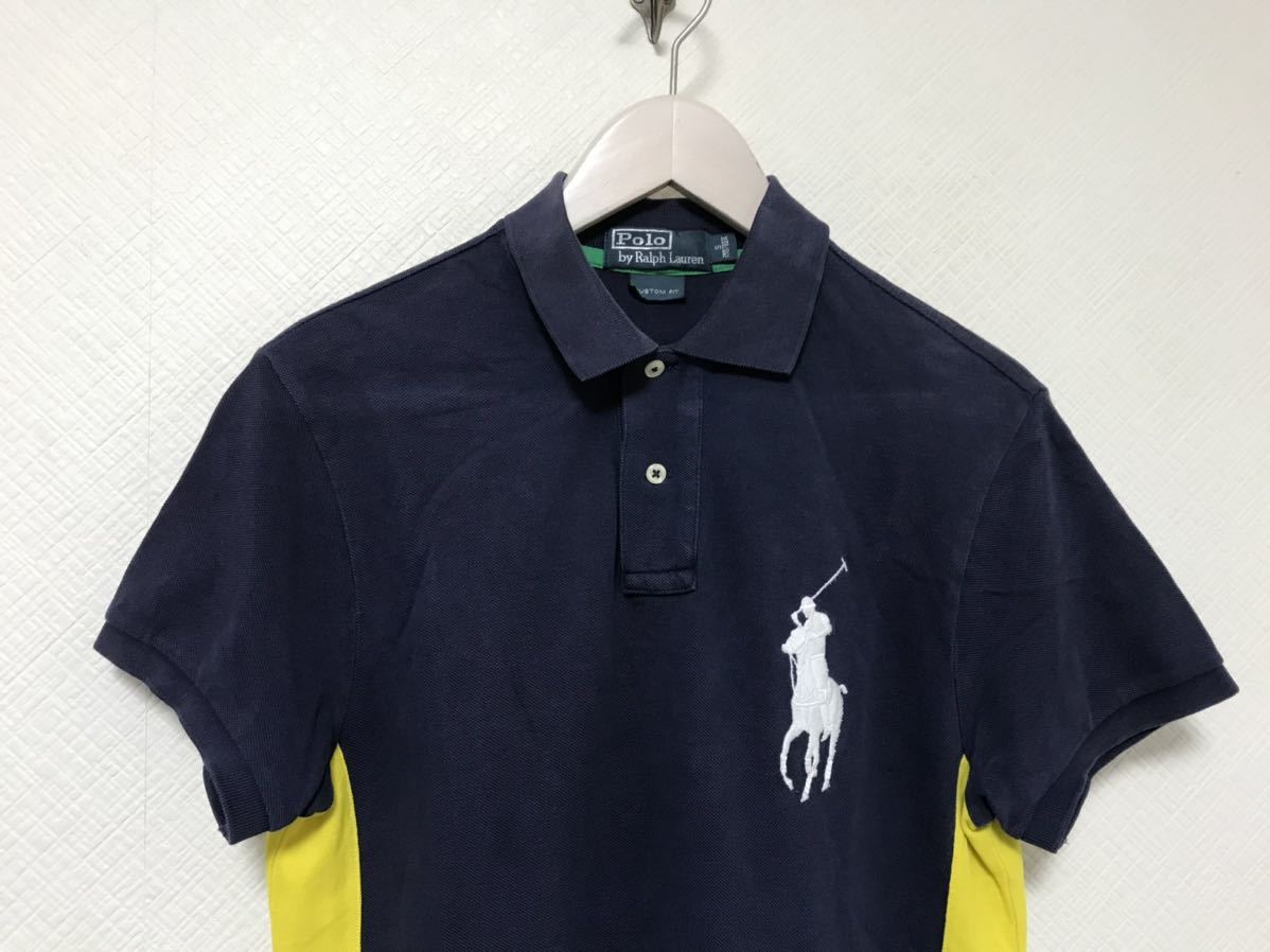 本物ポロラルフローレンPOLO RALPH LAURENコットンビッグポニー半袖ポロシャツメンズサーフアメカジミリタリービジネススーツS紺ネイビー