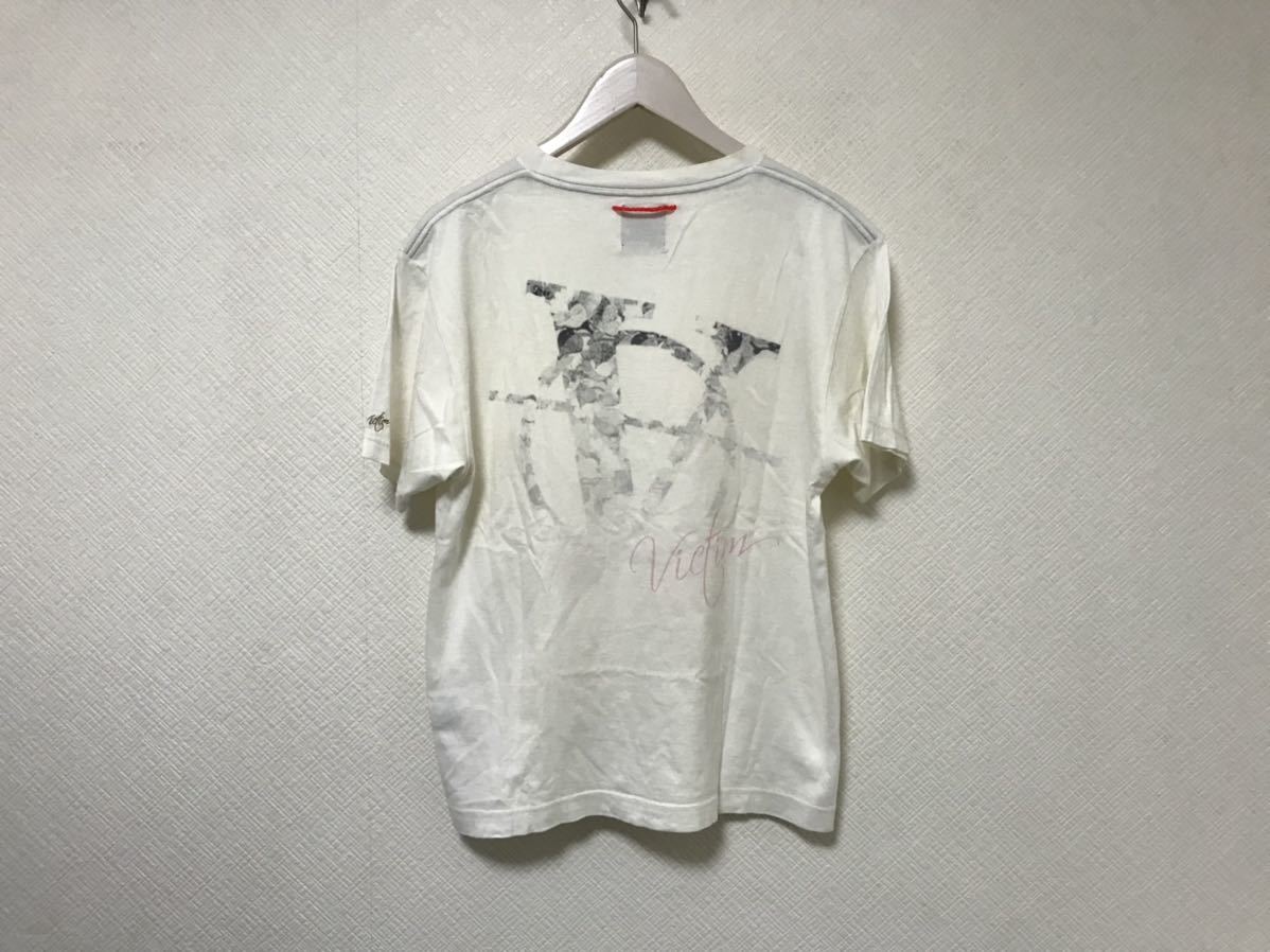 本物ヴィクティムVICTIMコットンレディープリント半袖TシャツメンズサーフアメカジミリタリービジネススーツストリートM白ホワイト日本製