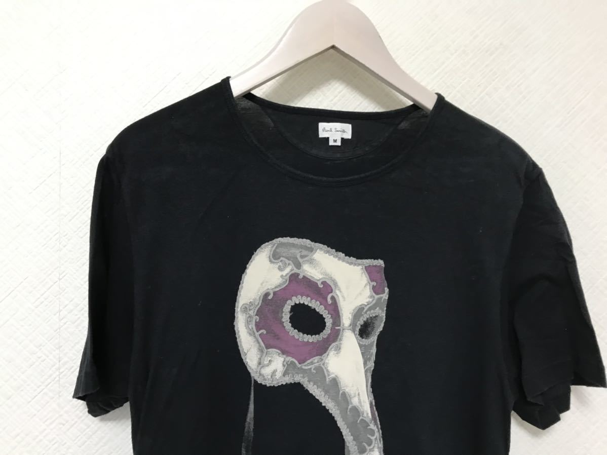 本物ポールスミス PAULSMITHコットンプリント半袖Tシャツメンズサーフアメカジミリタリービジネススーツ黒ブラックM日本製_画像2