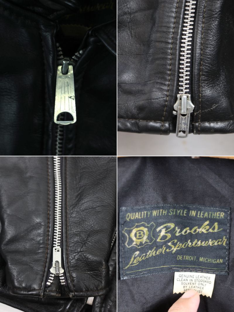 70s Brooks Leather Sportswea シングルライダースレザージャケット(レディース S程)ブラック ヴィンテージ_画像9