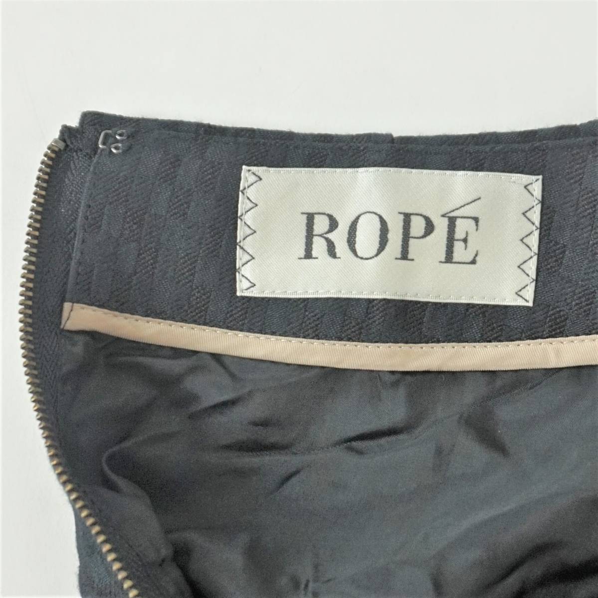 ROPE　ロペ　日本製　ひざ丈　フレア　スカート　ブラック　格子柄　綿　ポリエステル　キュプラ　裏地付き　4805617_画像5