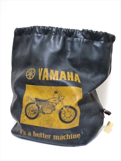 レア 60’ｓ ビンテージ モーターサイクル YAMAHA ヤマハ 黒 ビニールバッグ 両面プリント 巾着型 かばん 収納 バイク 高44×幅34×奥24cm