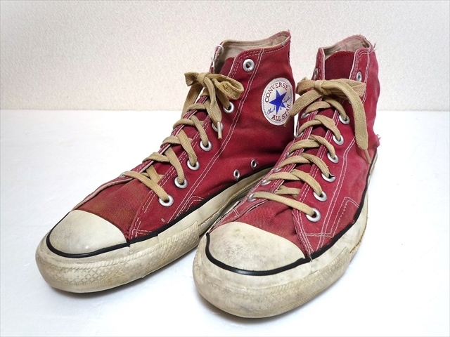 80’ｓ ビンテージ USA製 コンバース CONVERSE ハイカット 赤 レッド スニーカー あて布 サイドステッチ 靴 11(29.5cm) ベージュ紐_画像1