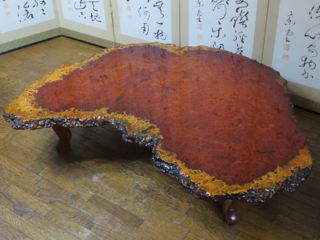 希少 特大 総唐木 花梨 無垢材 瘤杢・葡萄杢 瘤付き 一枚板 座卓 W1500