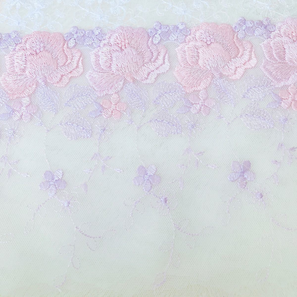 0178＆0173 ピンク生地　ピンク＆薄紫花刺繍チュールレース　1mずつ