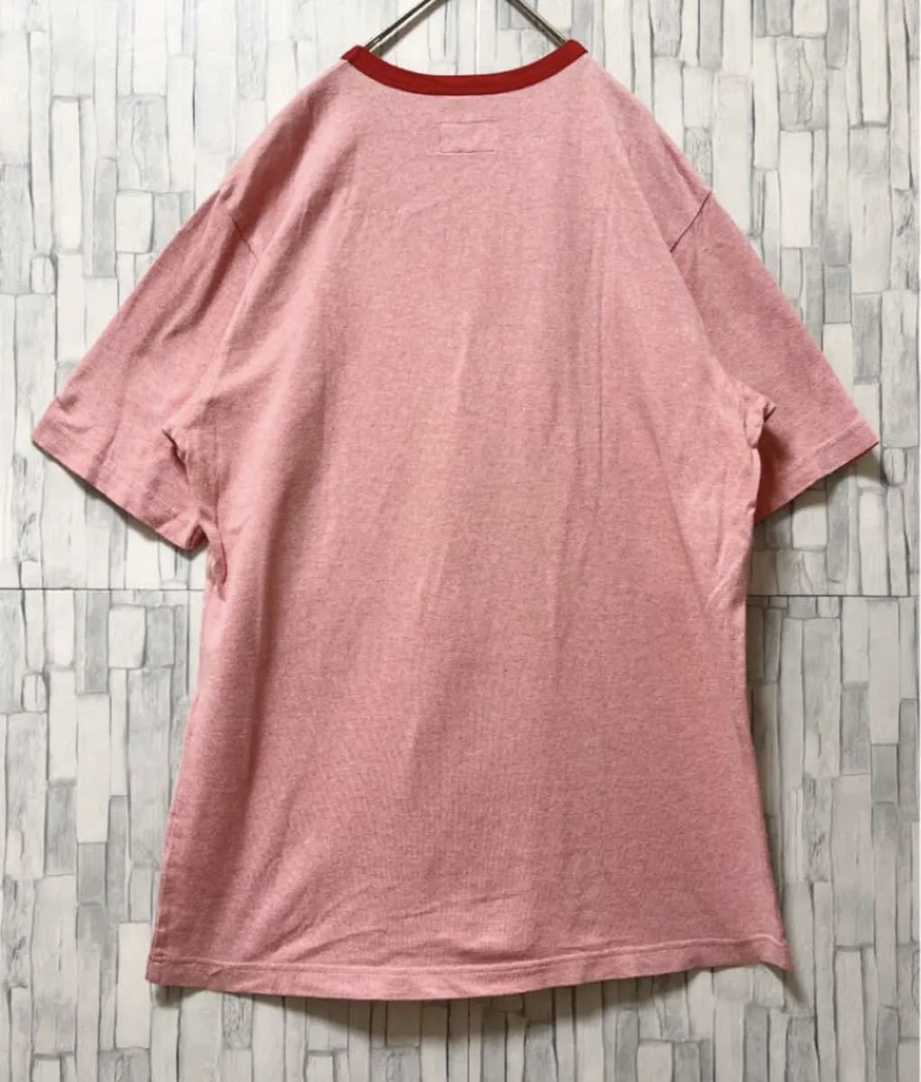 Supreme シュプリーム 半袖 リンガー ネック Tシャツ シンプルロゴ ワンポイントロゴ サイズM サーモンピンク 送料無料